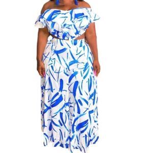 Elegant Boho plus size wide leg Two-piece pant Set sz 4X